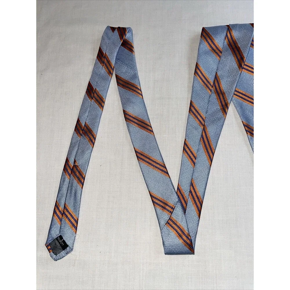 Robert Talbott Men’s Dress Tie Size 58” Blue Orange Striped Silk Business Formal